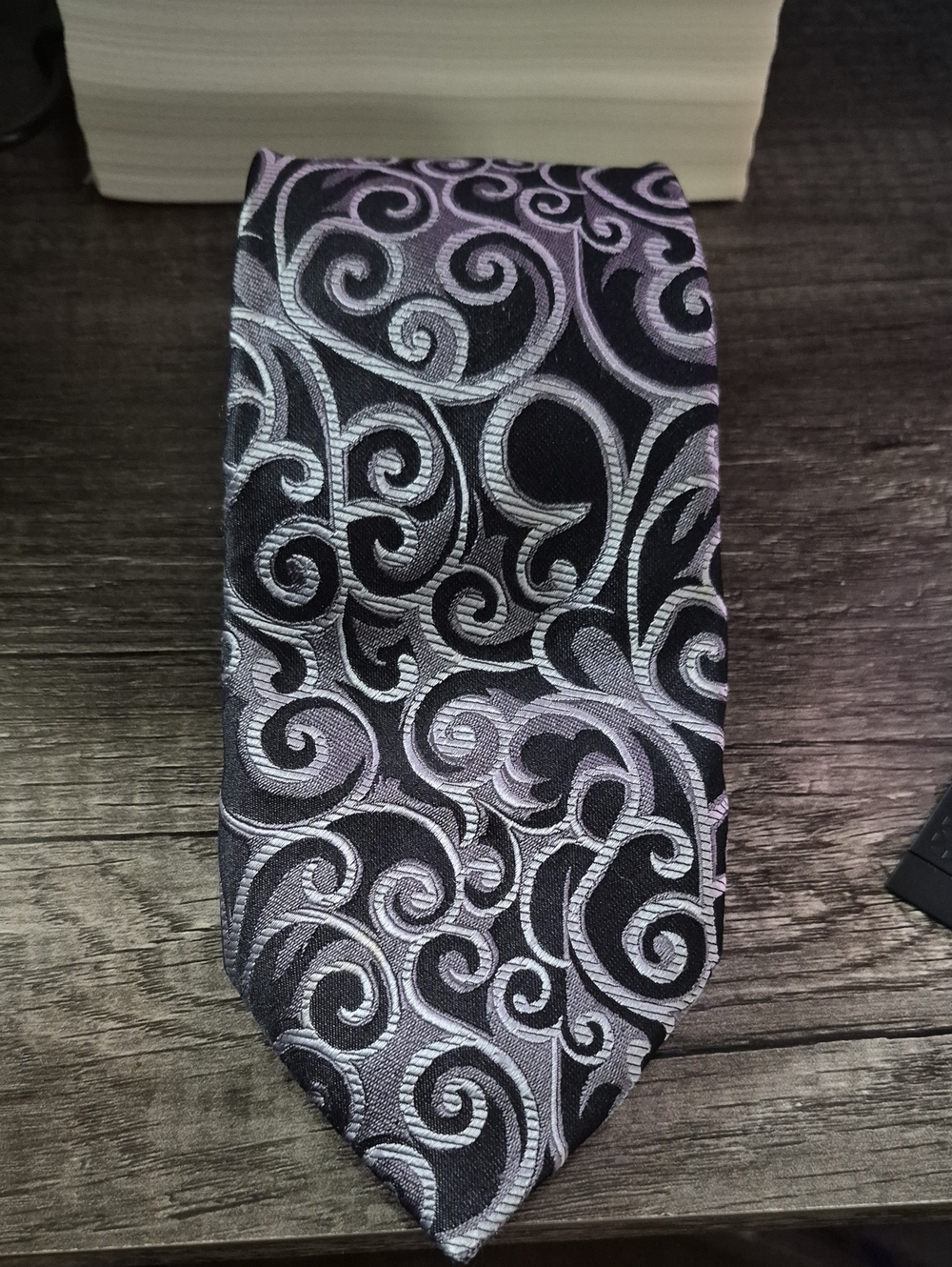 Alfani Black Tie with Silver Scroll Design